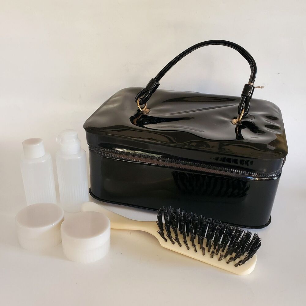 Retro Trina Going Places Vanity/Toiletry Patent Leather Zip Travel Case Mirror